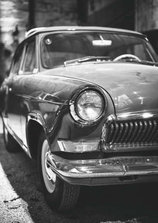 Part of old retro car. Black and white.の写真素材
