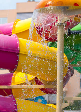 Colorful water slides in waterpark resort.の写真素材
