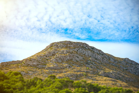 Top view of the mountain on island.の写真素材