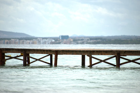Wooden pier in the Mediterranean sea.の写真素材