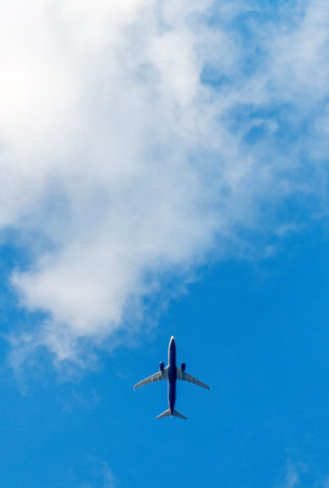 Airplane in the sky. Space for text.