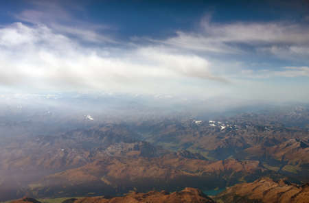 Aerial view of the mountains in the clouds.の写真素材