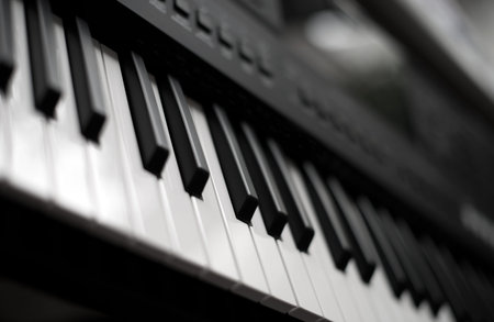 Professional midi keyboard synthesizer with knobs and controllers.の写真素材