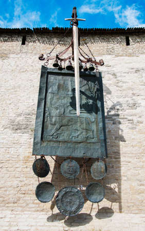 Dovmontov sword on the wall of Pskov Krom.の写真素材