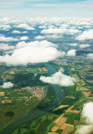 Aerial view of Rhine river in Germany.の写真素材