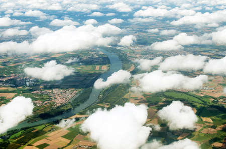 Aerial view of Rhine river in Germany.の写真素材