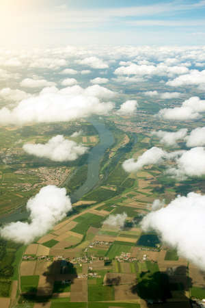 Aerial view of Rhine river in Germany.の写真素材