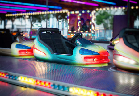 Colorful electric bumper car in amusement park.のeditorial素材
