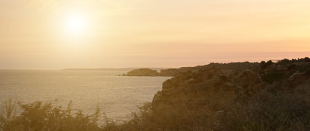 Beautiful sunset over the bay in Portimao, Portugal.