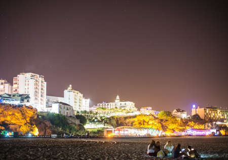 Night beach in Portimao, Portugal.の写真素材