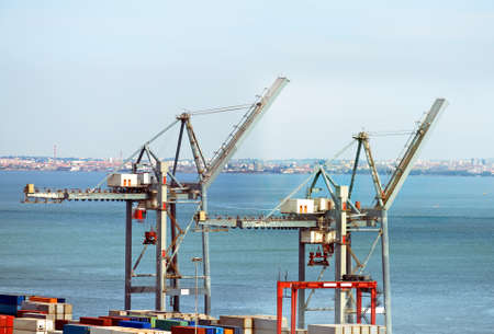 Industrial sea port with cranes and containers.の写真素材