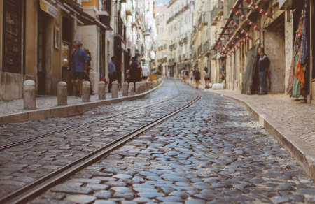 Beautiful narrow old street in Lisbon.の写真素材