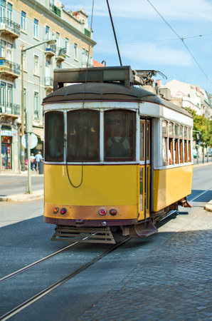 Famous Lisbon tram on the street.のeditorial素材