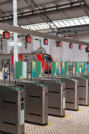 Electronic turnstiles in train station terminal.の写真素材