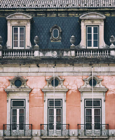 The facade of old apartment building.の写真素材