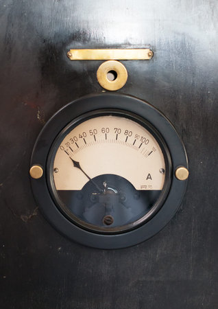 Close-up view of vintage old ammeter gauge.の写真素材