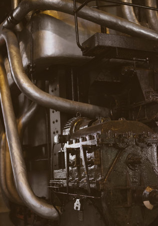 Old oiled engine in the factory.