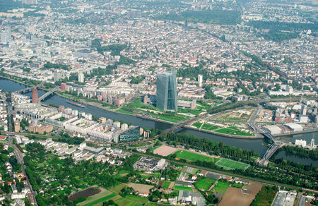 Aerial view of Frankfurt am Main, Germany.の写真素材