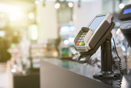 Close-up view of bank terminal in the mall.