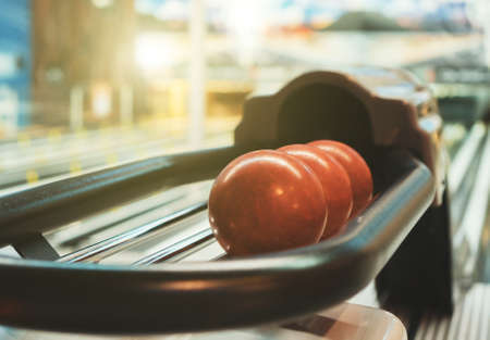 Close-up view of balls in bowling club.の写真素材