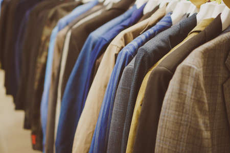 Coats and jackets in second hand shop.の写真素材