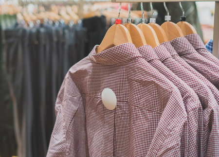 Men's shirts in a clothing store.