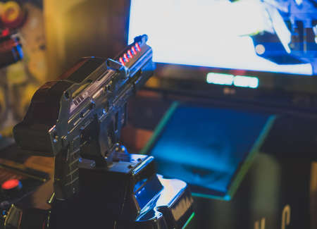 Shooter simulator game in theme park.の写真素材