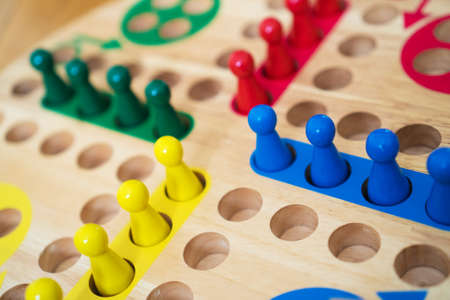 Ludo board family game. Close-up view.の写真素材