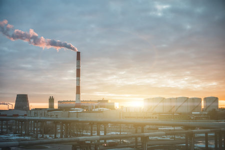 Thermal power plant in Tallinn, Estonia on the sunset.の写真素材