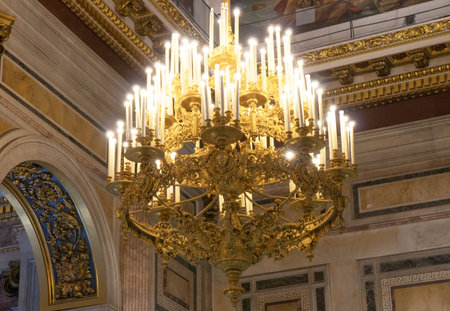 Chandelier with candles in the Saint Isaac's Cathedral.