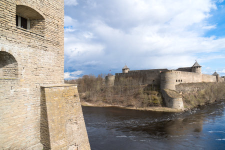 Ivangorod Fortress. View from Estonian side.のeditorial素材