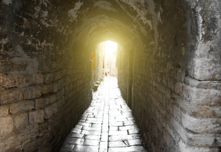 Beautiful narrow old street in Split, Croatia.の写真素材