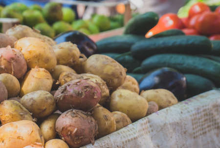 Market stand with vegetables on the street.の写真素材