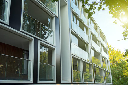 Facade of new modern apartment building.