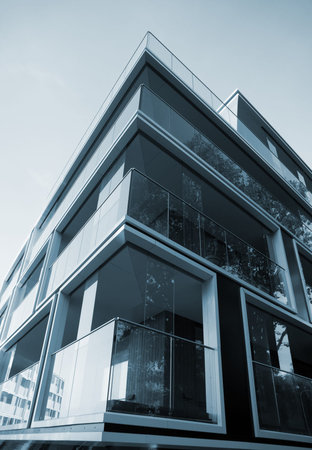 Facade of new modern apartment building.