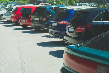 Cars parked along the street.のeditorial素材