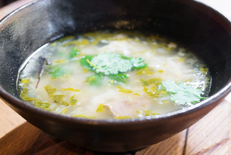 Close-up view of Georgian Mutton Soup.の写真素材