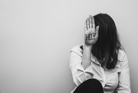 Depressed woman. Social problems concept. Place for your text.