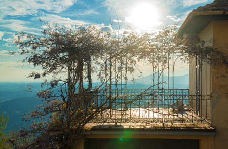 The terrace of the house high in the mountains.の写真素材