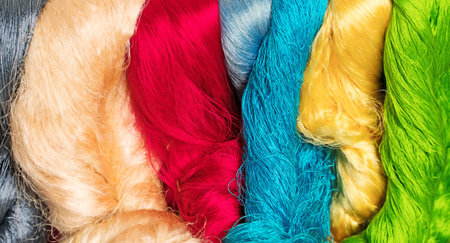 Lot of colorful wool threads. Red, blue, yellow green