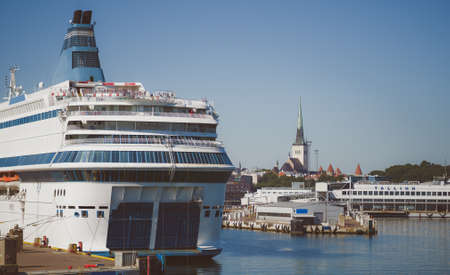 Ferry moored in the port of Tallinn, Estonia.の写真素材