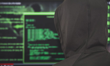 Hacker in black hoodie. Hacking and internet security concept.