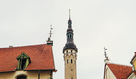 View of the town hall building with old Thomas in Tallinn.