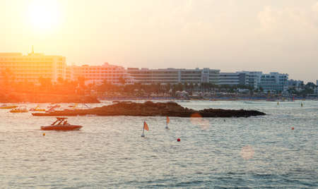 Fig Tree Beach in Protaras on sunset. One of the popular beaches in Europe.の写真素材