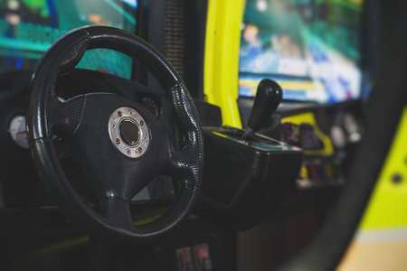 Racing simulator game in theme park.の写真素材