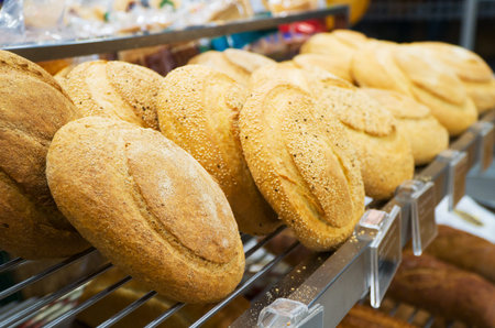 Close-up view of bread in bakery.