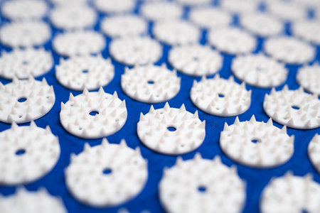 Blue acupuncture rug. Alternative china medicine.