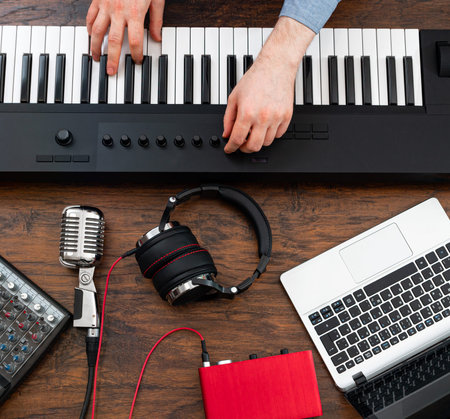 Man working in home record studio