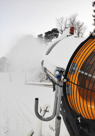 Mobile snow gun for production of artificial snow.