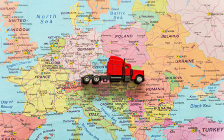 Red truck on the Europe map.